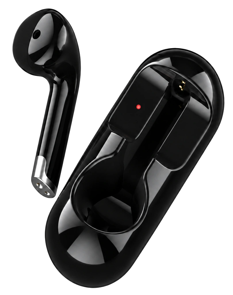 BLACK EARBUD & CRADLE — 현재 제품 외형 예시